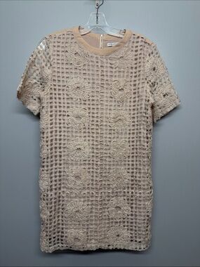 Anthropologie Cream Floral Crochet Mini Dress